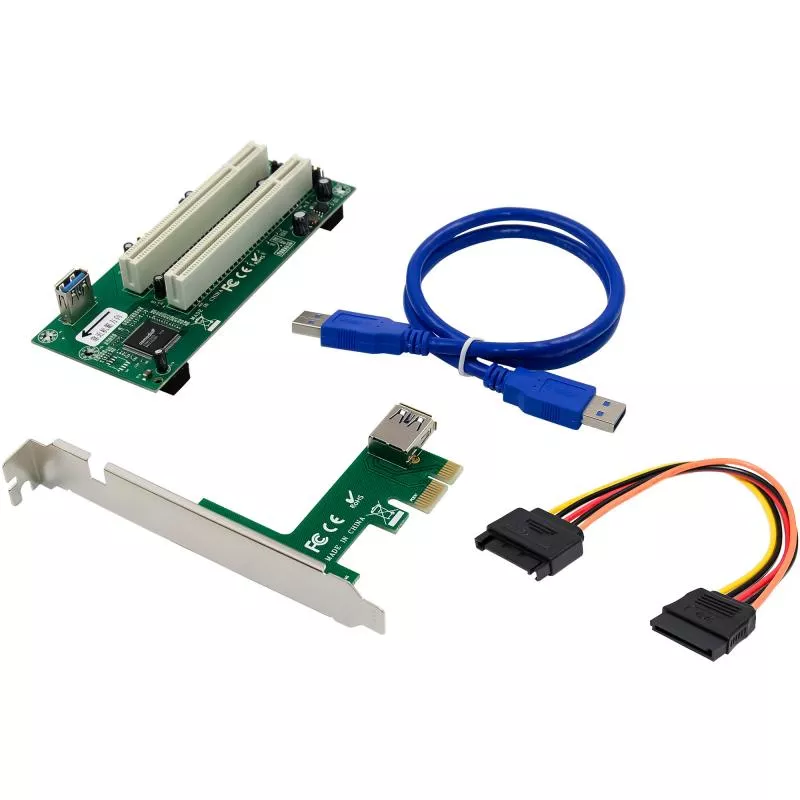 PCI Schnittstellenkarte, PCIe x1 auf 2x PCI 32-Bit, inkl. 60 cm Kabel, SATA-Power
