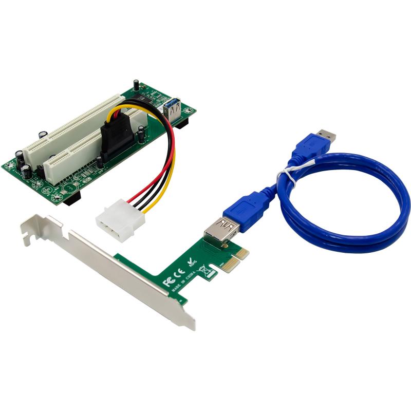 PCI Schnittstellenkarte, PCIe x1 auf 2x PCI 32-Bit, inkl. 60 cm Kabel, SATA-Power