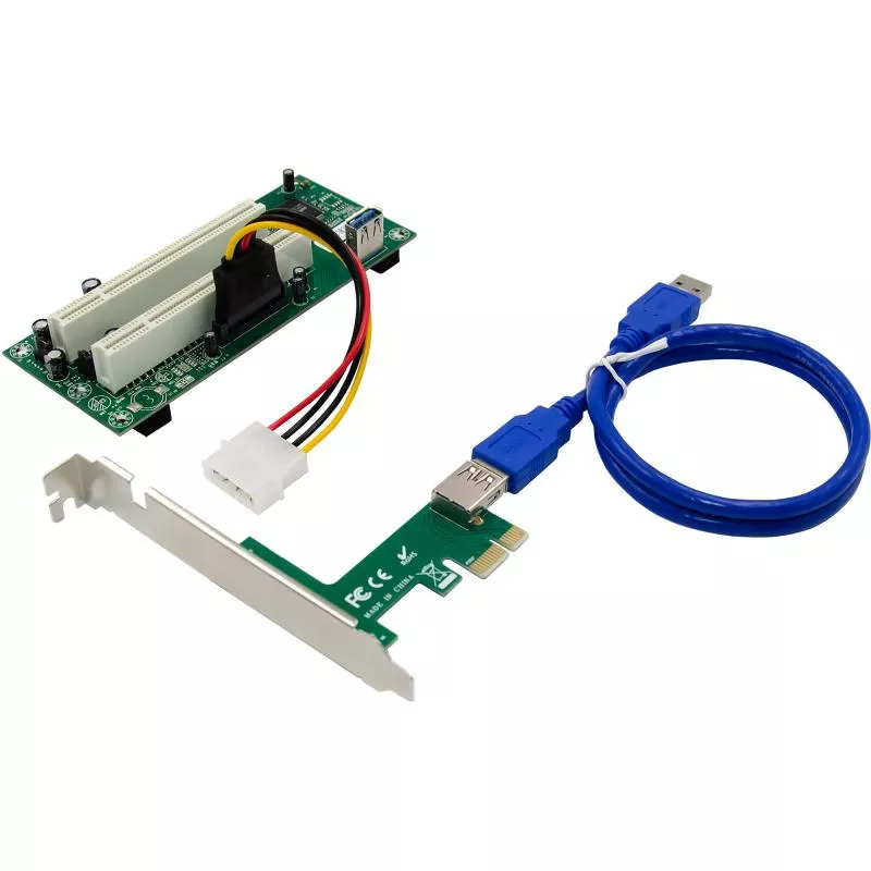 PCI Schnittstellenkarte, PCIe x1 auf 2x PCI 32-Bit, inkl. 60 cm Kabel, SATA-Power
