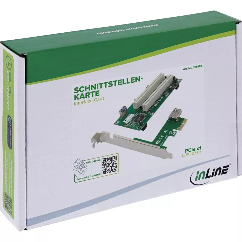 PCI Schnittstellenkarte, PCIe x1 auf 2x PCI 32-Bit, inkl. 60 cm Kabel, SATA-Power
