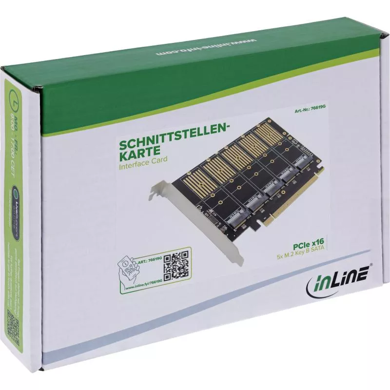 SATA Schnittstellenkarte, PCIe x16, 5x M.2 Key B (SATA), Low-Profile, inkl. Adapter