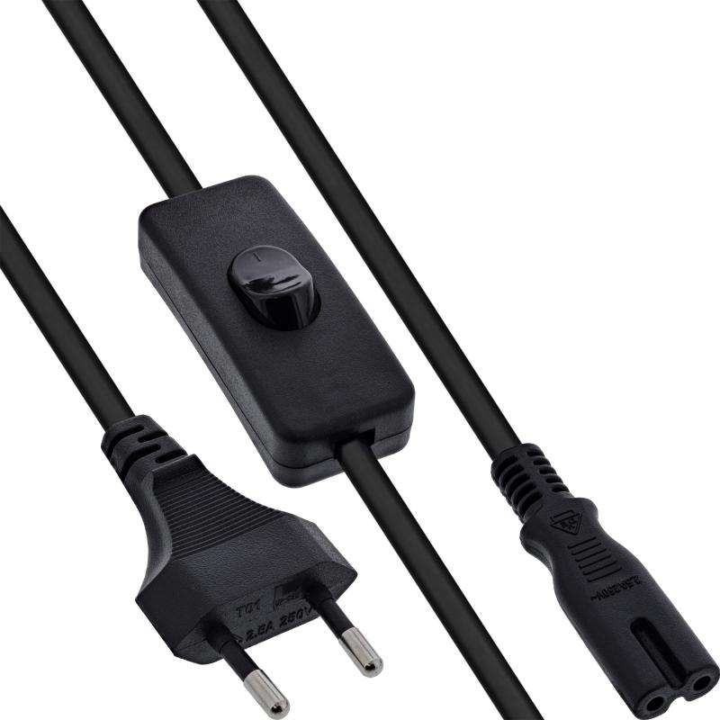 Netzkabel C7 (Euro-8) mit Schalter – Eurostecker auf IEC C7