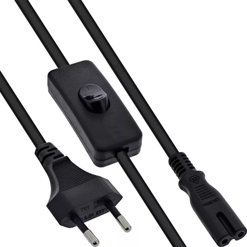 Netzkabel C7 (Euro-8) mit Schalter – Eurostecker auf IEC C7