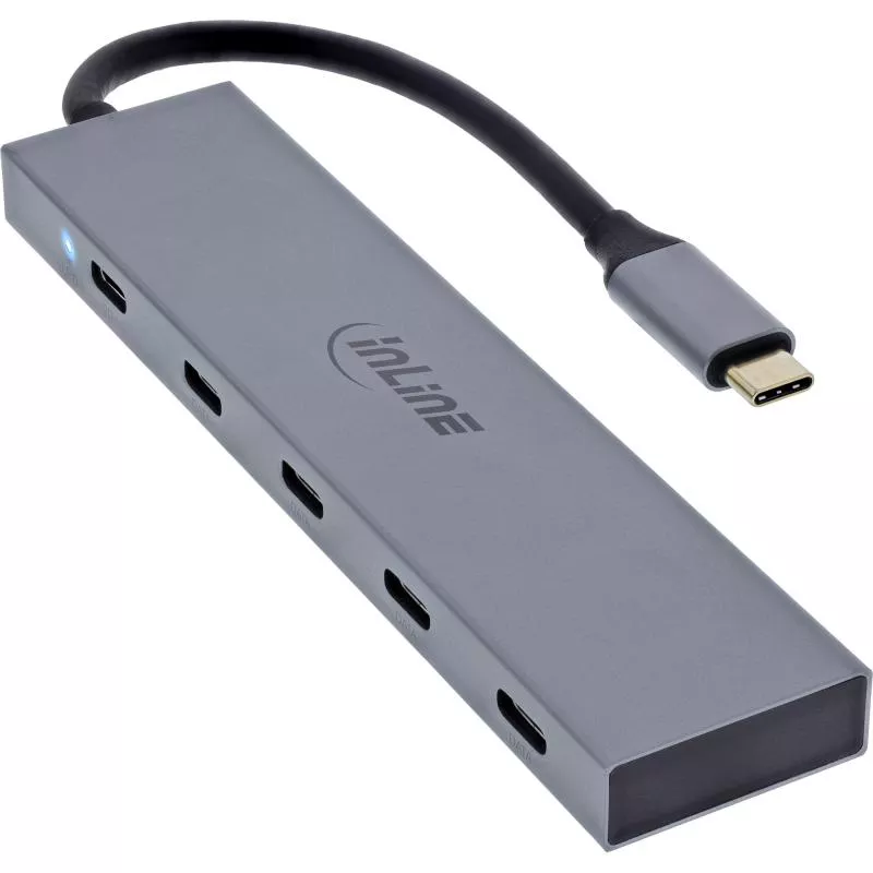 USB-C Hub 4x USB-C, 100W Power Delivery, USB 3.2 Gen 2, 10 Gb/s, grau