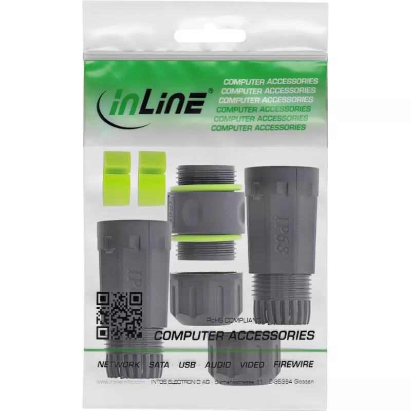RJ45 Kupplung IP68, kurz, Cat.6A, 2x RJ45 Buchse, geschirmt, M20