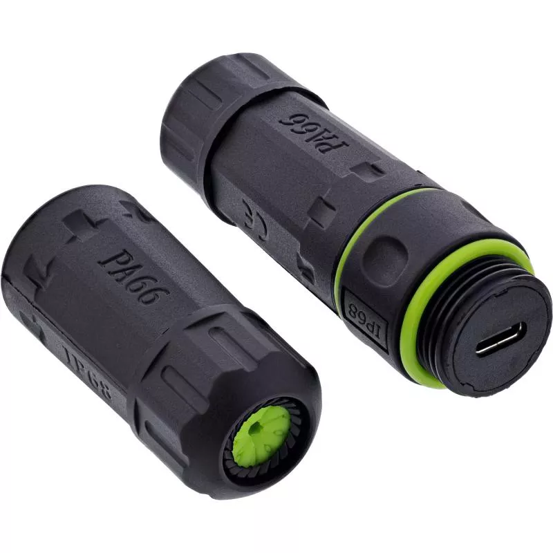 USB-C Verbinder IP68, 2x USB-C Buchse, geschirmt, M20