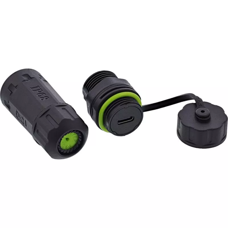 USB-C Verbinder IP68, kurz, 2x USB-C Buchse, geschirmt, M20