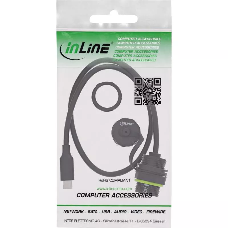 USB-C Verbinder IP68, 50 cm, Buchse zu Stecker, geschirmt, M20