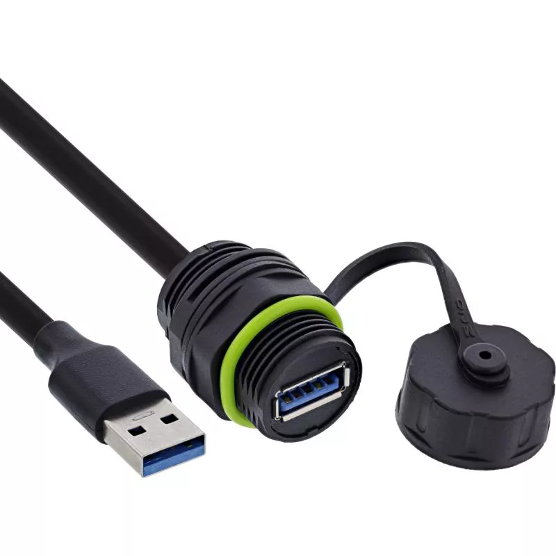 USB-A Verbinder IP68, 50 cm, Buchse zu Stecker, geschirmt, M20