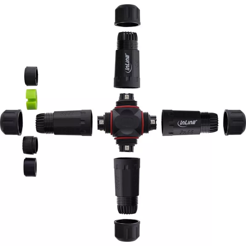 IP68 Kabelverteiler 4-Wege, 3-polig, 24A / 500V, M20, schwarz