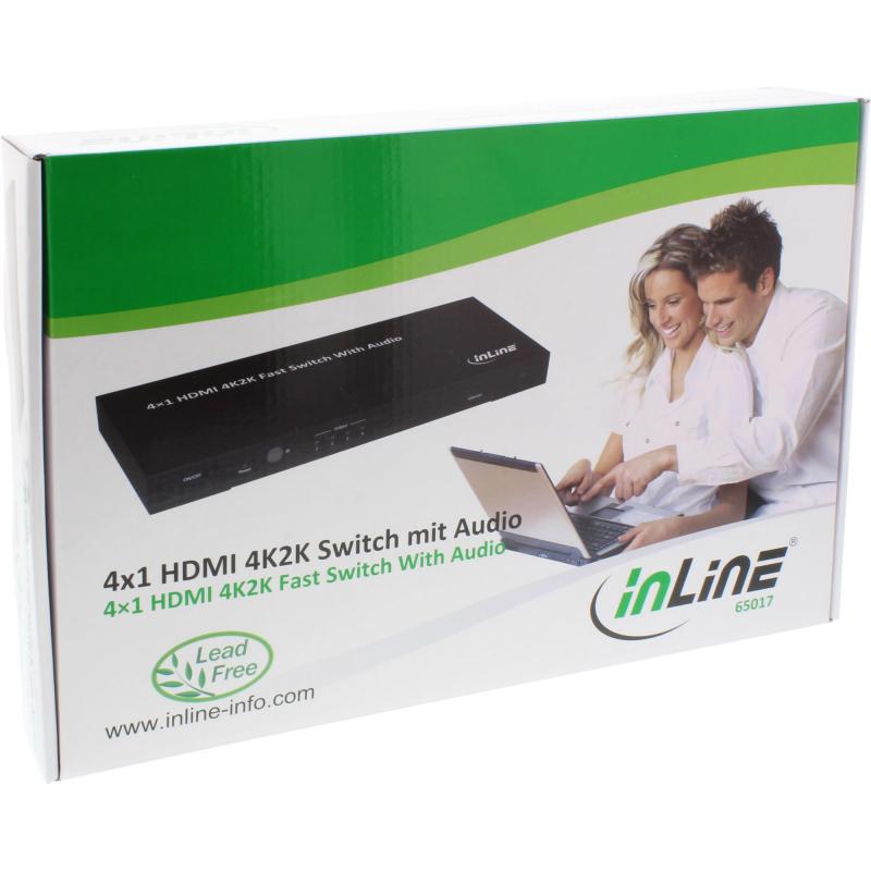 InLine® HDMI Switch Umschalter 4-fach 4Kx2K kompatibel mit Audio out