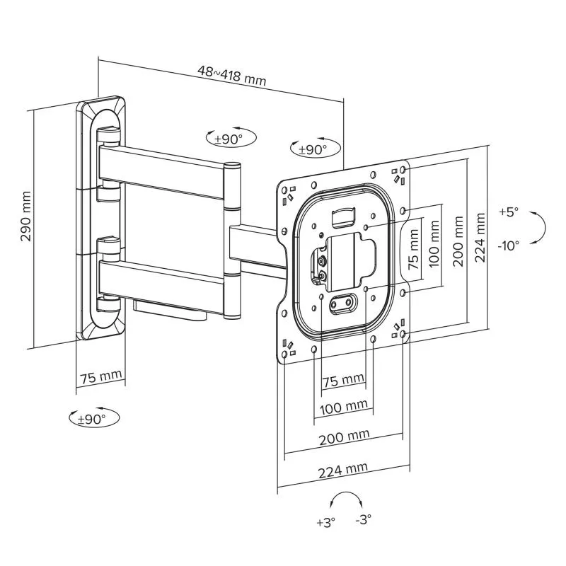 TV Wandhalterung 23–43 Zoll, schwenkbar & neigbar, bis 35 kg, VESA 75x75–200x200