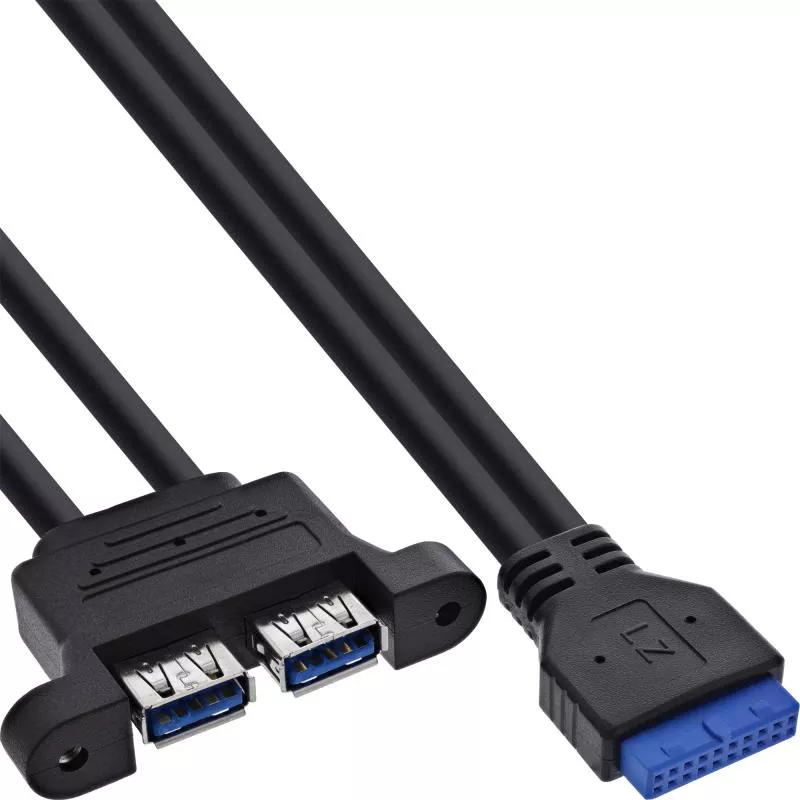 USB 3.2 Gen.1 Mainboard Kabel – 19-Pin intern auf 2x USB-A Buchse, 0,45 m