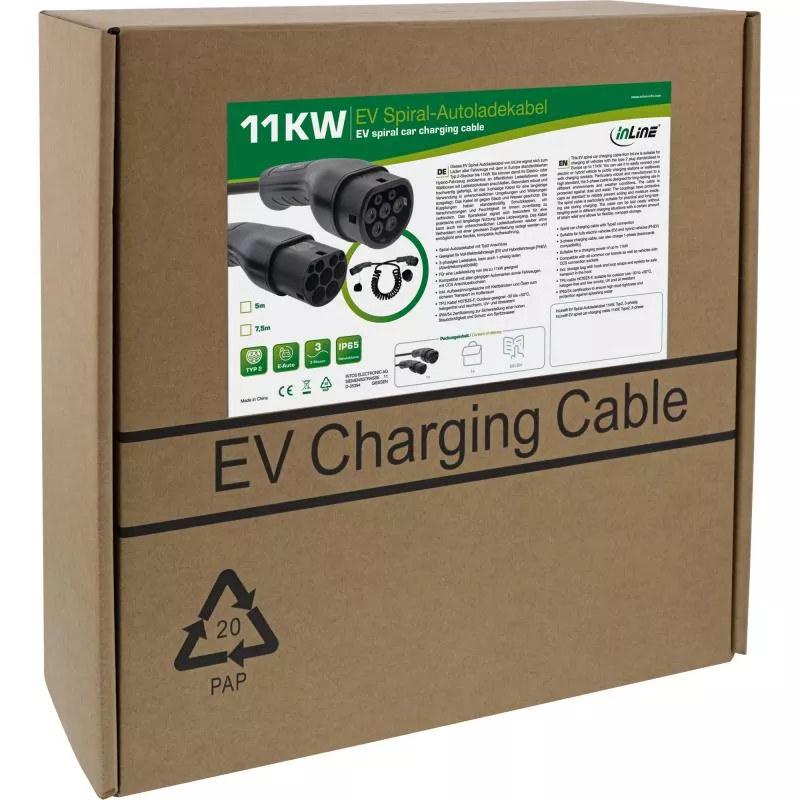 Typ 2 Spiralladekabel 11 kW, 3-phasig, 16 A, 3 m