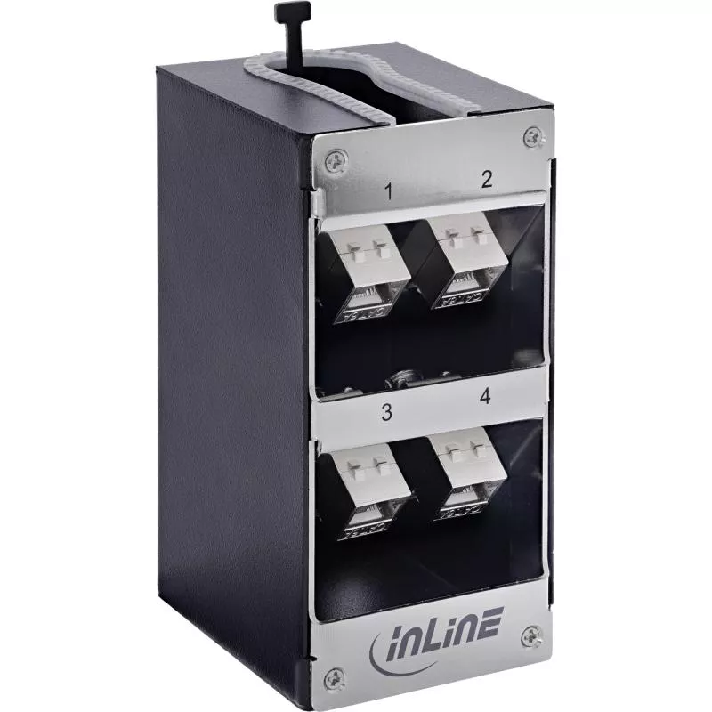 Keystone Verteilerkasten Cat.6A – 4 Port – Wand-/Hutschienenmontage – inkl. RJ45 Keystone-Module