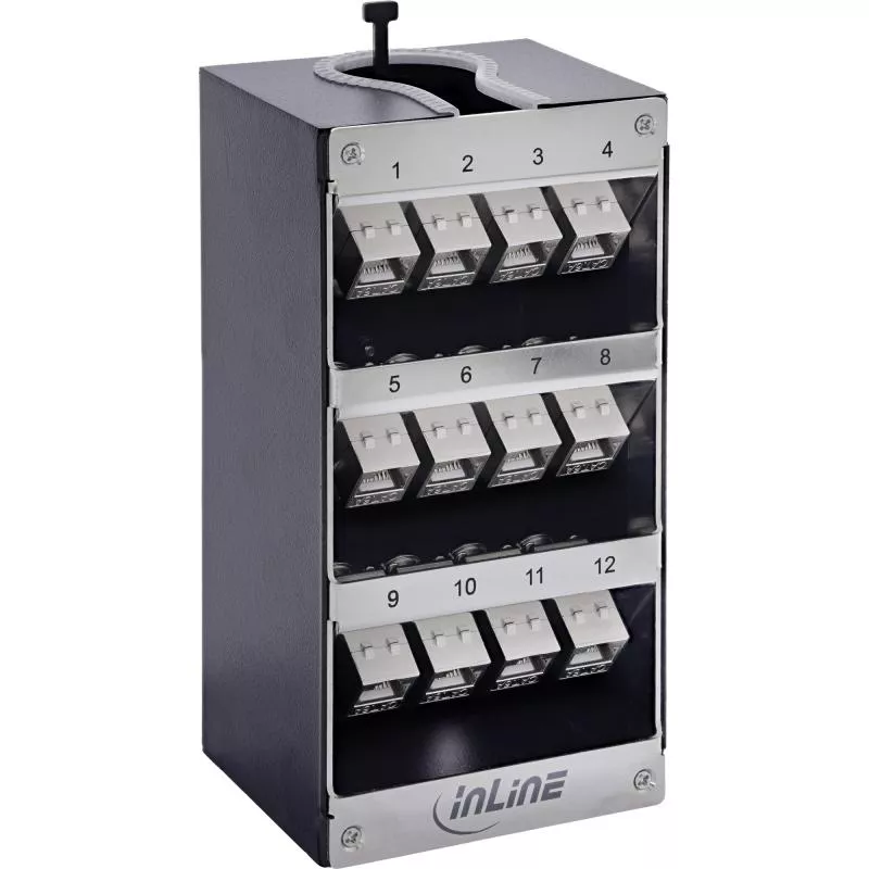 Keystone Verteilerkasten Cat.6A – 12 Port – Wand-/Hutschienenmontage – inkl. RJ45 Keystone-Module