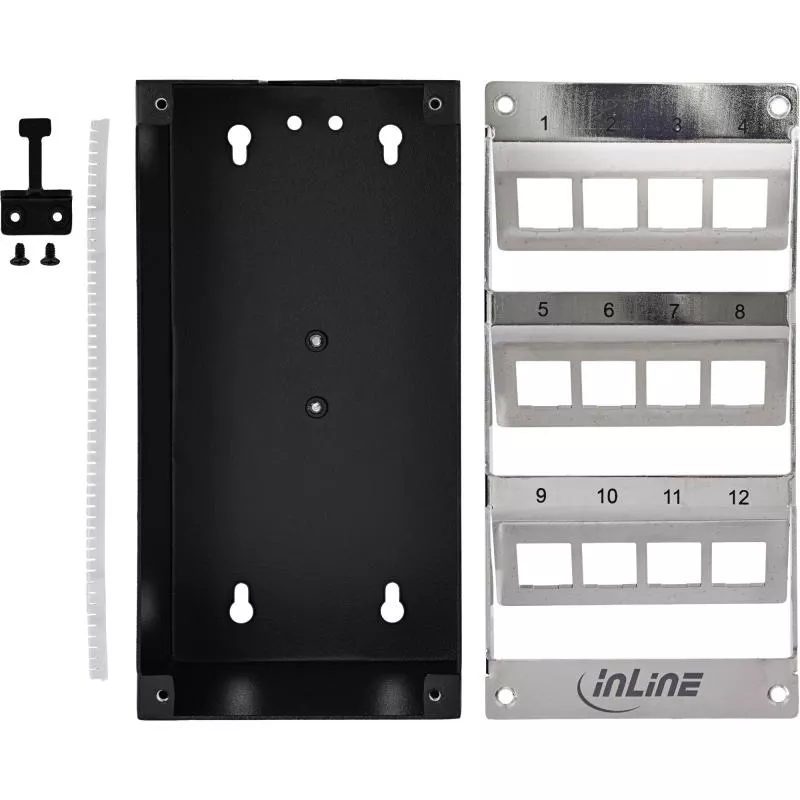 Keystone Verteilerkasten Cat.6A – 12 Port – Wand-/Hutschienenmontage – inkl. RJ45 Keystone-Module