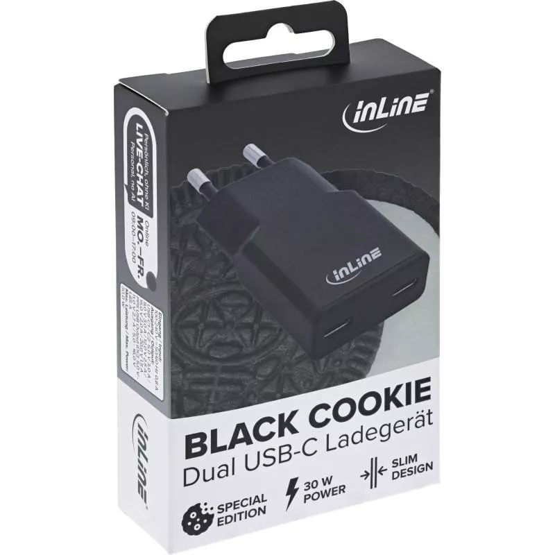 USB-C Ladegerät 30W schwarz, Dual USB-C, PD/PPS, GaN