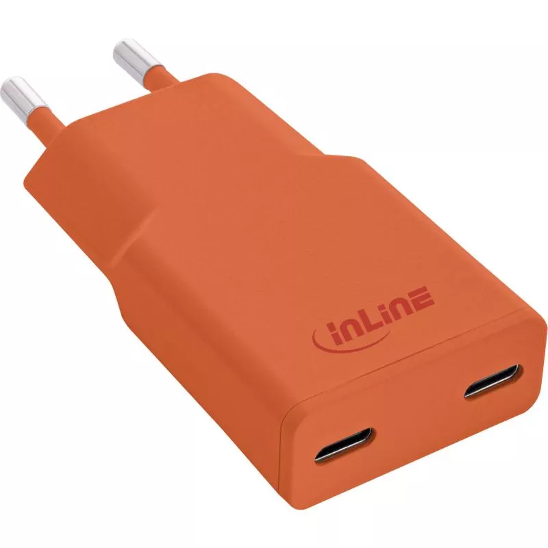 USB-C Ladegerät 30W orange, Dual USB-C, PD/PPS, GaN