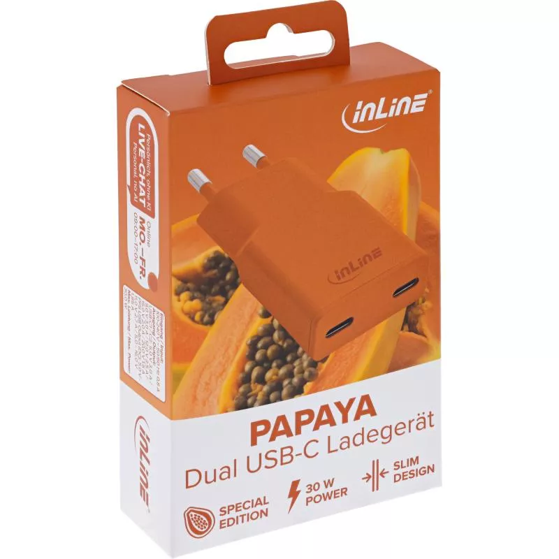 USB-C Ladegerät 30W orange, Dual USB-C, PD/PPS, GaN