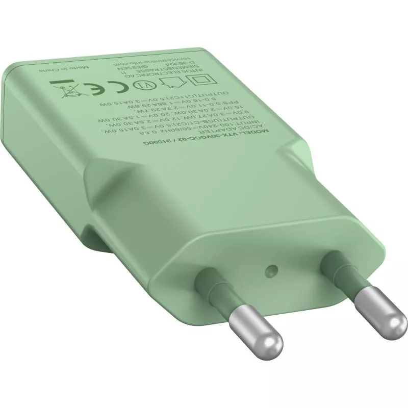 USB-C Ladegerät 30W grün, Dual USB-C, PD/PPS, GaN