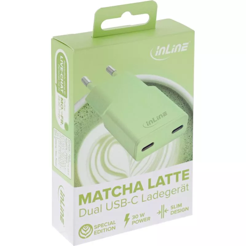 USB-C Ladegerät 30W grün, Dual USB-C, PD/PPS, GaN