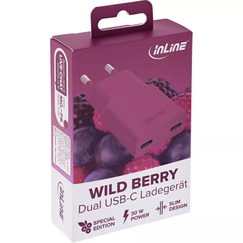 USB-C Ladegerät 30W violett, Dual USB-C, PD/PPS, GaN