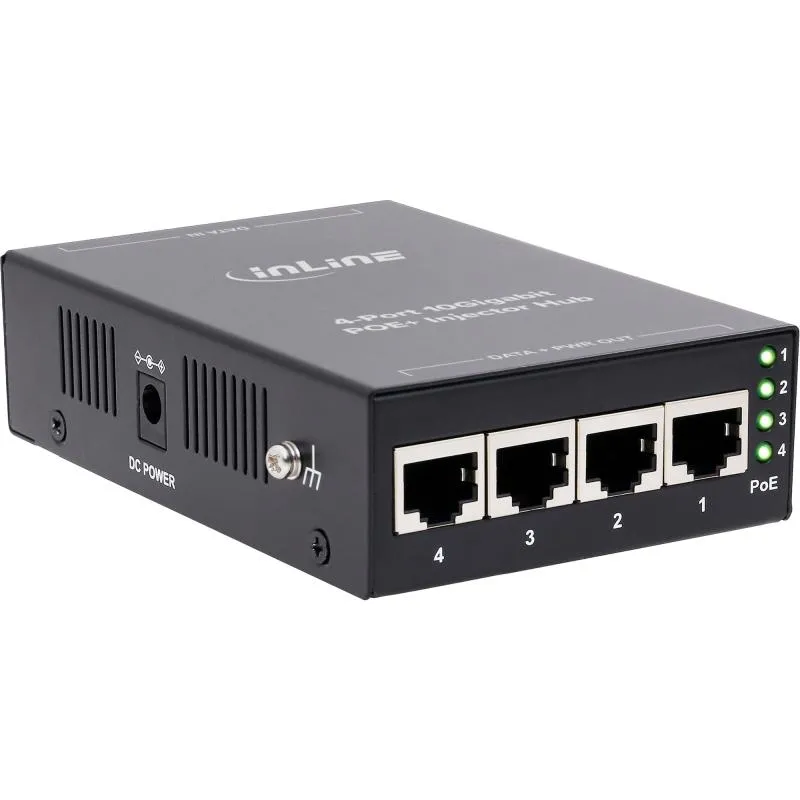 PoE+ 10Gigabit Injektor Hub, 4 Port, Metall, lüfterlos