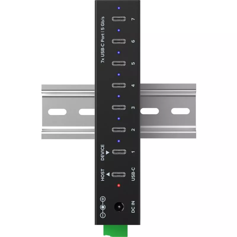 USB 3.2 Industrie-Hub 7-Port USB-C, Aluminium, DIN-Schiene