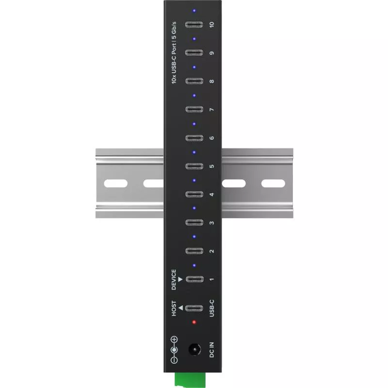 USB 3.2 Industrie-Hub 10-Port USB-C, Aluminium, DIN-Schiene