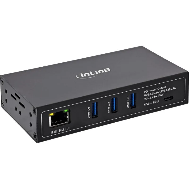 USB PoE Hub Industrie, 4-Port, 3x USB-A/1x USB-C, Gigabit, 60 W