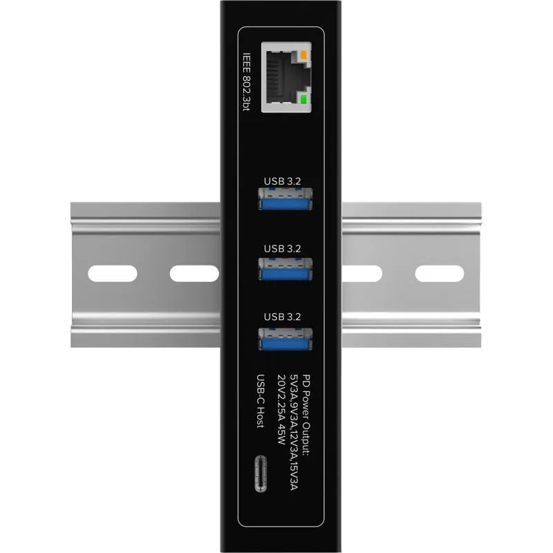USB PoE Hub Industrie, 4-Port, 3x USB-A/1x USB-C, Gigabit, 60 W