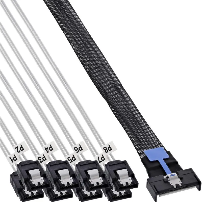 MCIO x8 Breakout-Kabel auf 8x SATA, 0,5 m