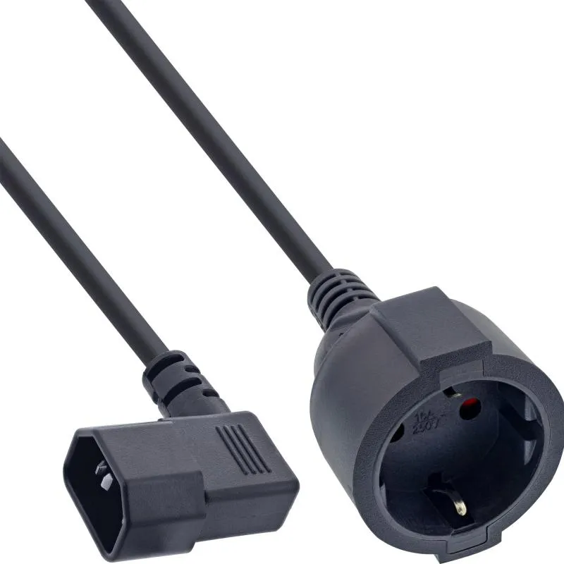 Netz Adapter Kabel C14 gewinkelt auf Schutzkontakt, schwarz