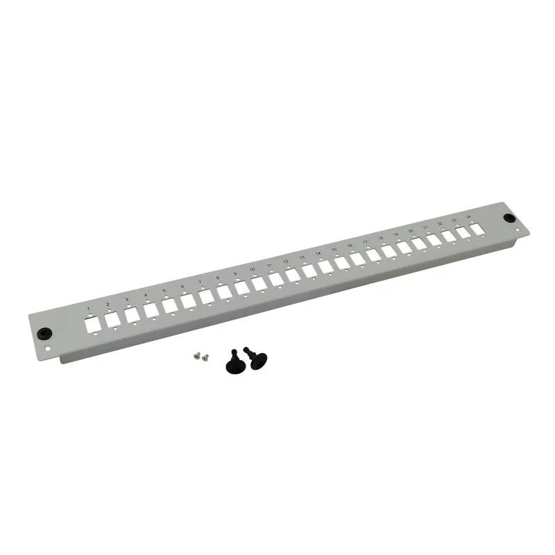 Frontplatte für LWL Breakoutbox 19" – 24-fach LC Duplex / SC / E2000 – unbestückt – Grau