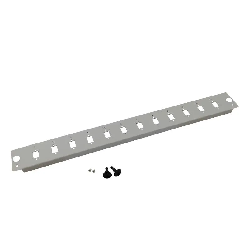 Frontplatte für LWL Breakoutbox 19" – 12-fach LC Duplex / SC / E2000 – unbestückt – Grau