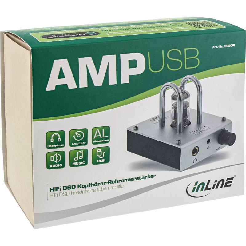 InLine® AmpUSB Hi-Res AUDIO HiFi DSD Kopfhörer Röhrenverstärker USB Digital Audio Konverter 384kHz 32Bit