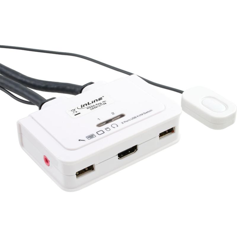 InLine® KVM Switch 2fach HDMI USB mit Audio integr. Kabel