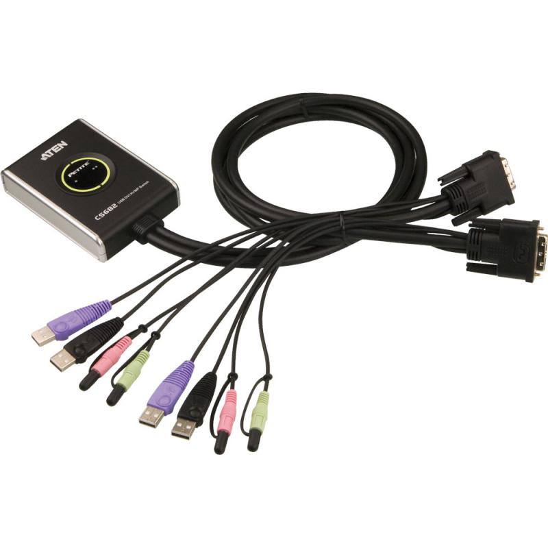 ATEN CS682 KVM Switch 2fach DVI-D USB Audio integrierte Kabel