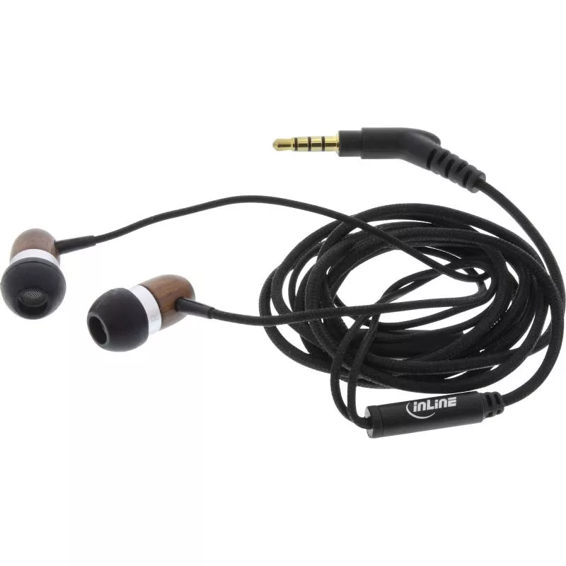 InLine wood InEar Headset mit Kabelmikrofon und Funktionstaste Walnuß