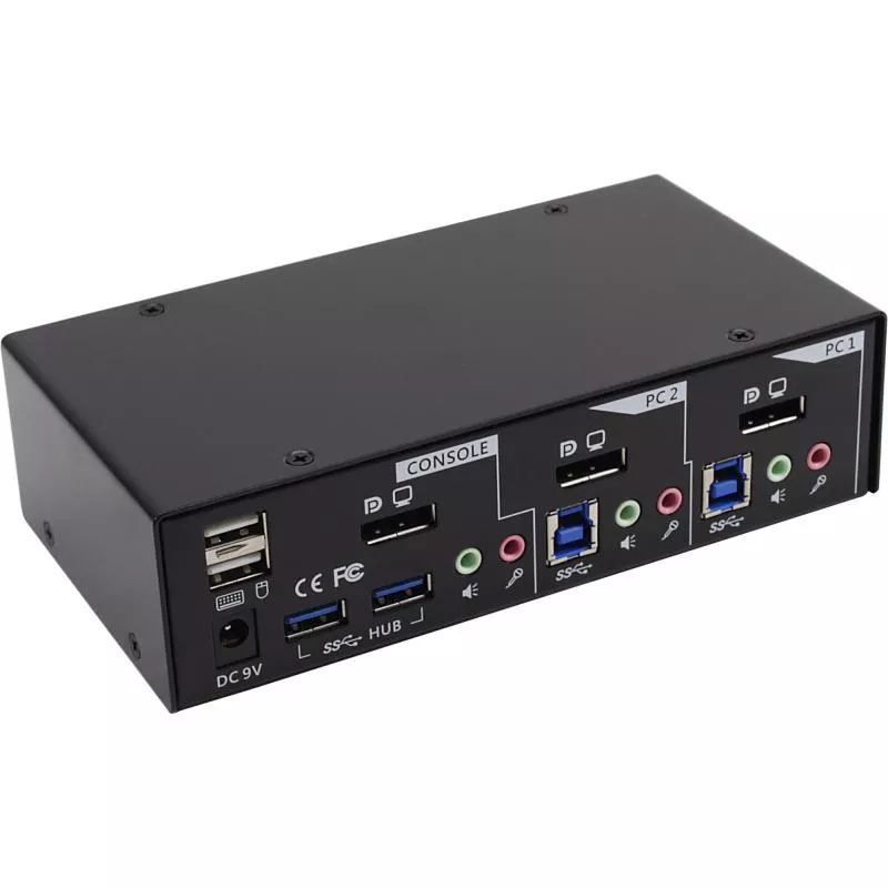 InLine® KVM Desktop Switch 2fach DisplayPort USB 3.0 Hub mit Audio