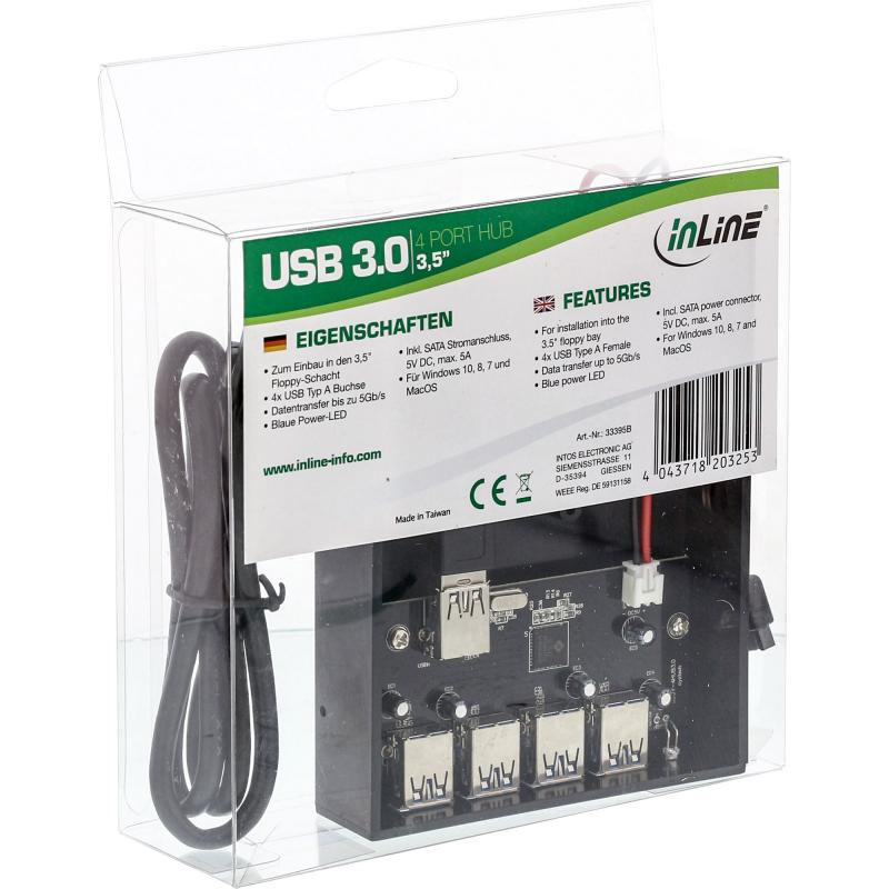 InLine® USB 3.0 Hub 4fach für den 3,5Zoll Schacht schwarz