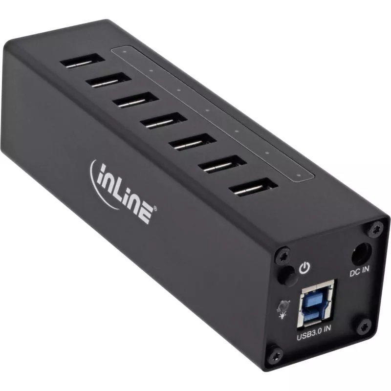 InLine® USB 3.0 Hub 7 Port Aluminiumgehäuse schwarz mit 2,5A Netzteil