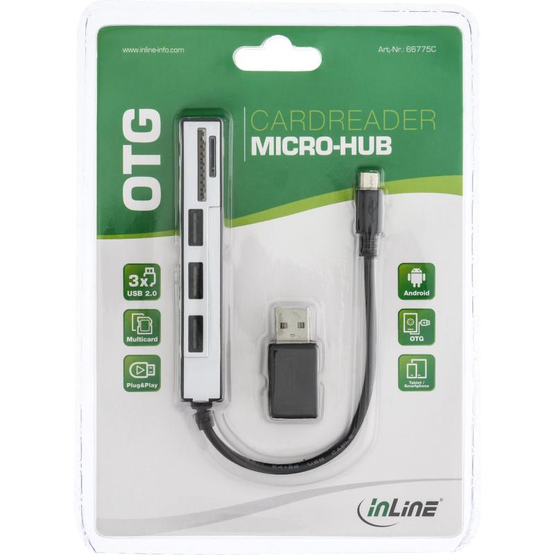 InLine® USB OTG Cardreader 3fach USB 2.0 Hub für SDXC und microSD mit Adapter