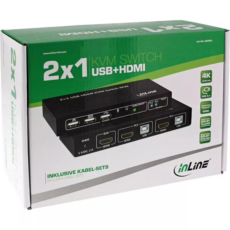 InLine® KVM Desktop Switch 2fach HDMI 4K2K USB 2.0 Hub mit Audio