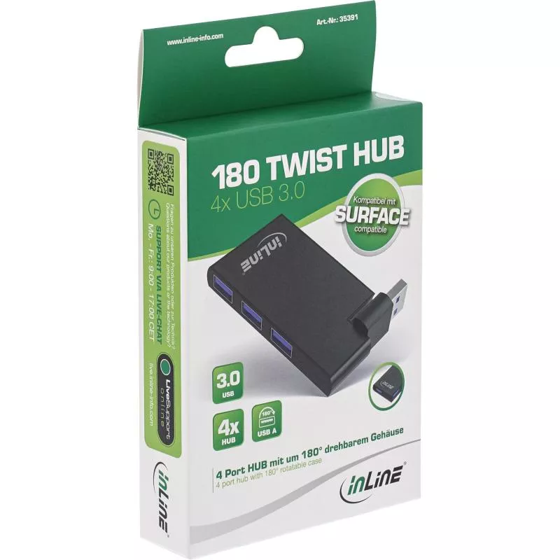 InLine® 180 Twist Hub USB 3.0 4 Port drehbar schwarz