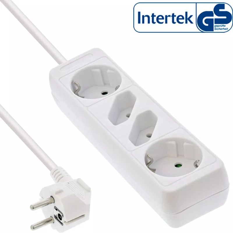 InLine® Steckdosenleiste 4-fach 2x Schutzkontakt + 2x Euro 1,5m, weiß InLine® Steckdosenleiste 4-fach 2x Schutzkontakt + 2x Euro 1,5m, weiß