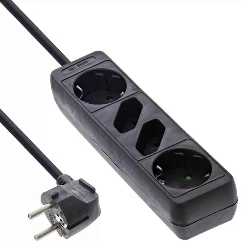 Steckdosenleiste 4-fach – 2x Schutzkontakt + 2x Euro – 1,5 m – schwarz