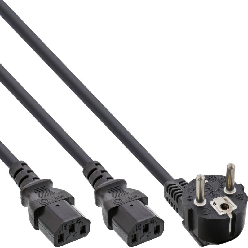 Y-Netzkabel Schutzkontakt auf 2x C13