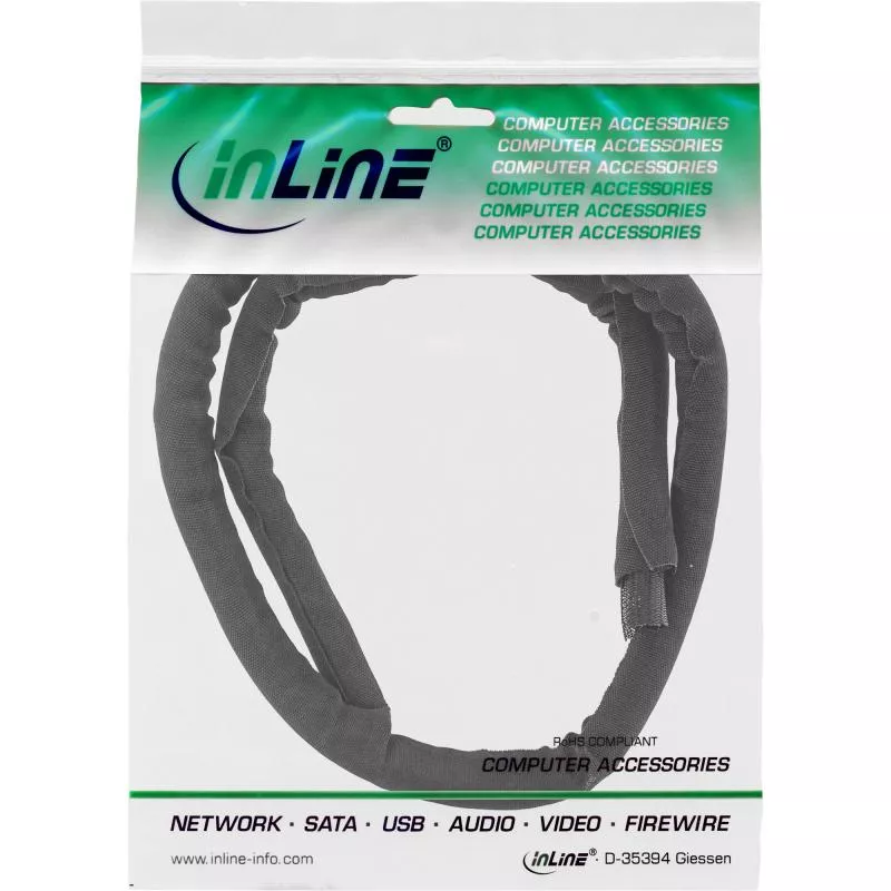 InLine® Kabelkanal Geflechtschlauch mit Polyestergewebemantel selbstverschließend schwarz 10mm Durchmesser 1m